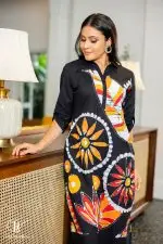 Abstract Batik Shirt Midi Dress