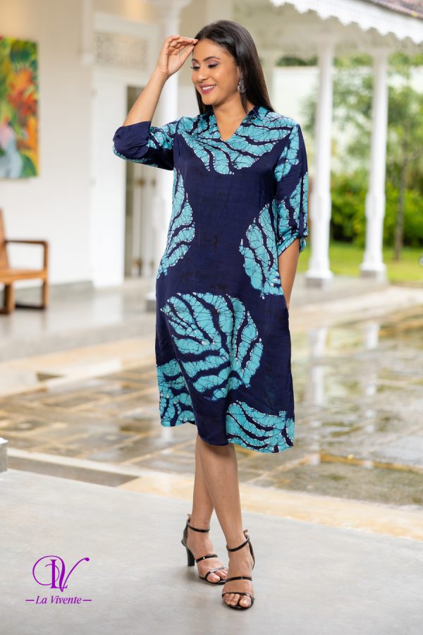 Tropical Printed Shirt Collared Short Slik Batik Dress - Image 4