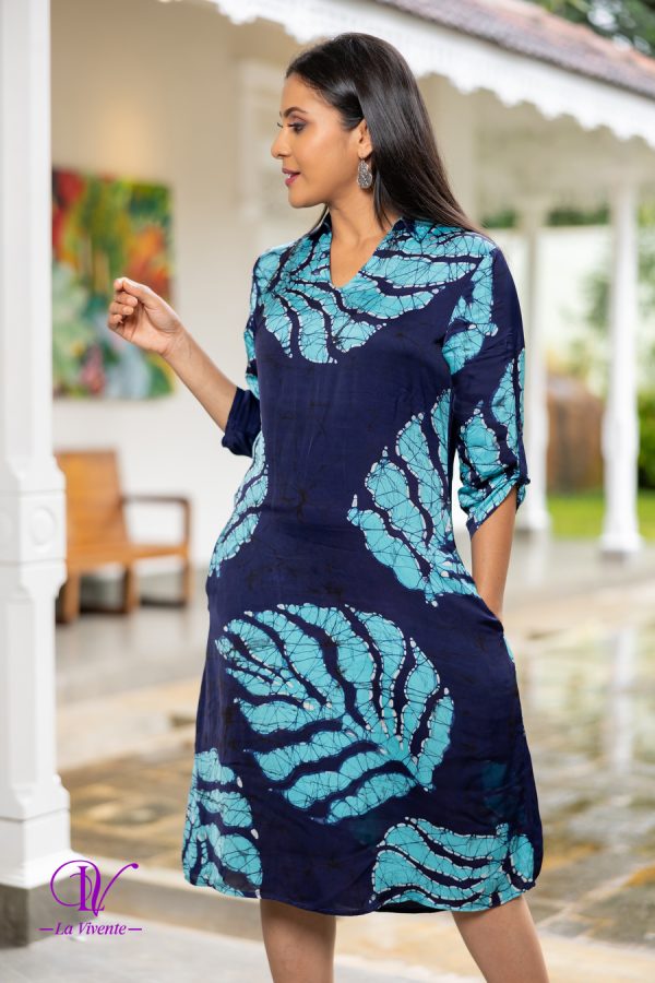 Tropical Printed Shirt Collared Short Slik Batik Dress - Image 3