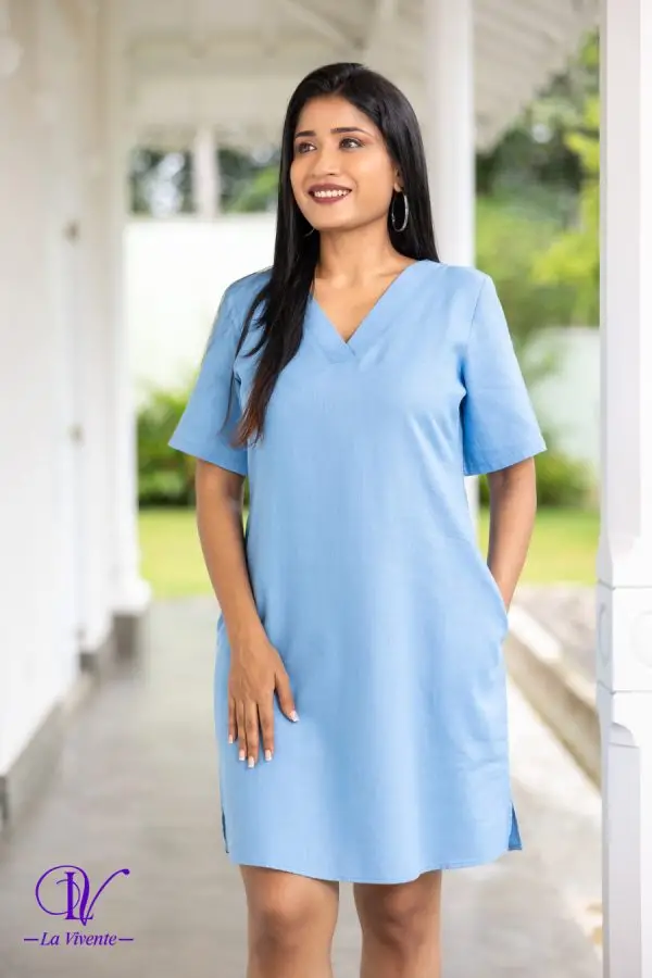 V-Necked Short Sleeved Mini Dress - Image 2