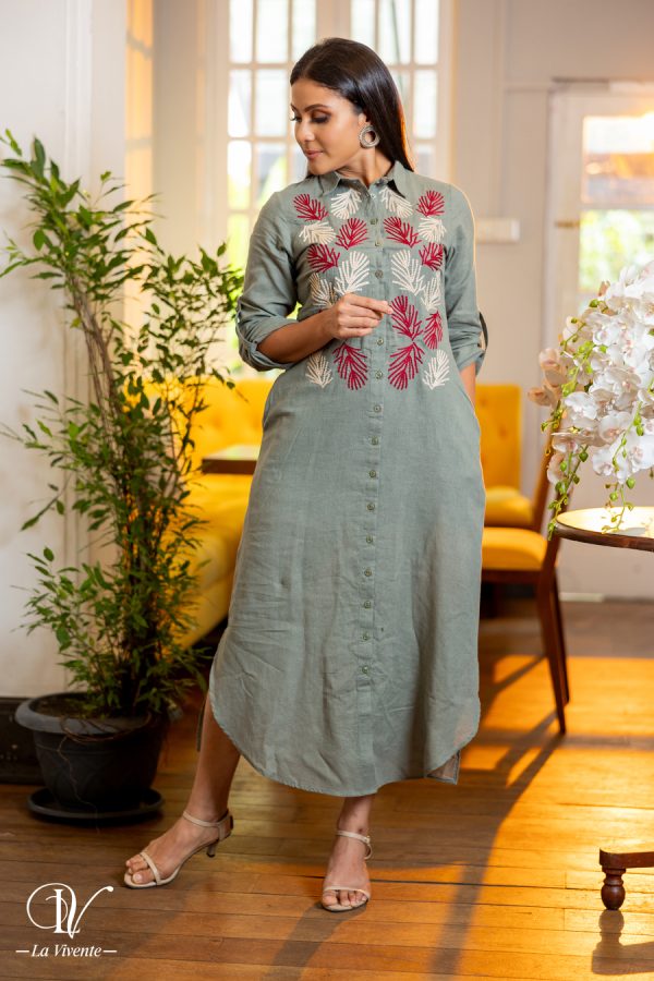 Embroidered button-up maxi shirt dress - Image 4