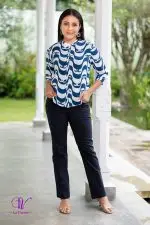 Abstract Patterned Chinese-Collared Shirt Blouse - Image 4