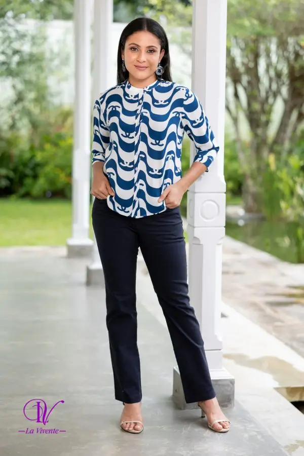 Abstract Patterned Chinese-Collared Shirt Blouse - Image 4