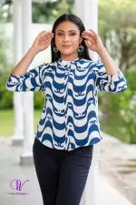 Abstract Patterned Chinese-Collared Shirt Blouse - Image 2