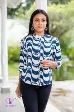 Abstract Patterned Chinese-Collared Shirt Blouse