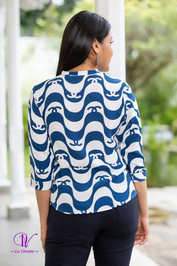 Abstract Patterned Chinese-Collared Shirt Blouse - Image 5