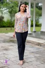 Floral Patterned Chinese Collared Shirt Blouse - Image 4