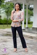 Floral Patterned Chinese Collared Shirt Blouse - Image 3
