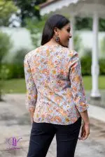 Floral Patterned Chinese Collared Shirt Blouse - Image 5