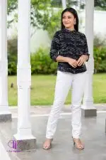 Calligraphy Patterned Chinese Collared Shirt Blouse - Image 3