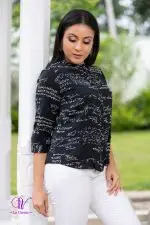 Calligraphy Patterned Chinese Collared Shirt Blouse - Image 2