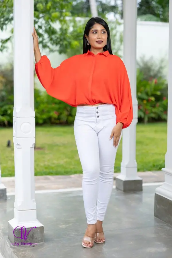 Balloon Sleeved Cropped Shirt Top - Image 4