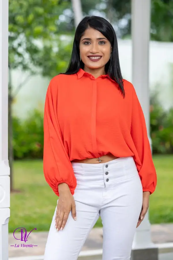 Balloon Sleeved Cropped Shirt Top - Image 3