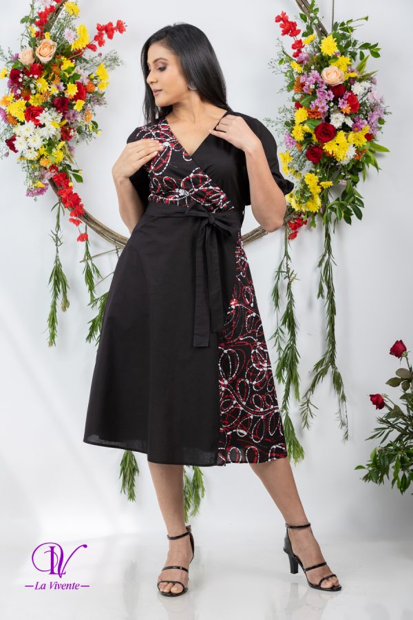 Batik Front Overlap Midi Dress - Image 3