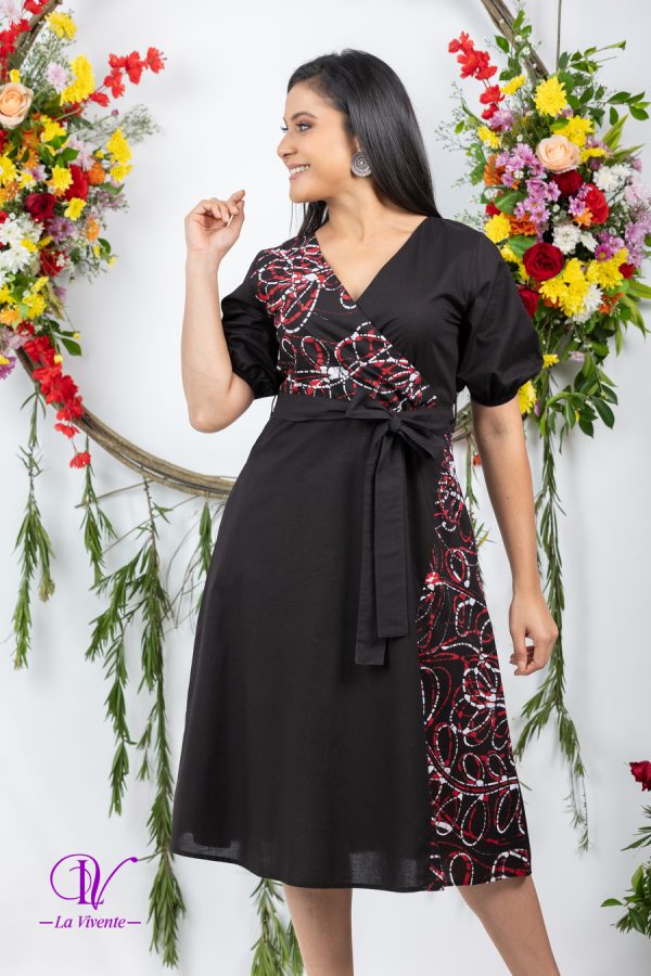 Batik Front Overlap Midi Dress - Image 4
