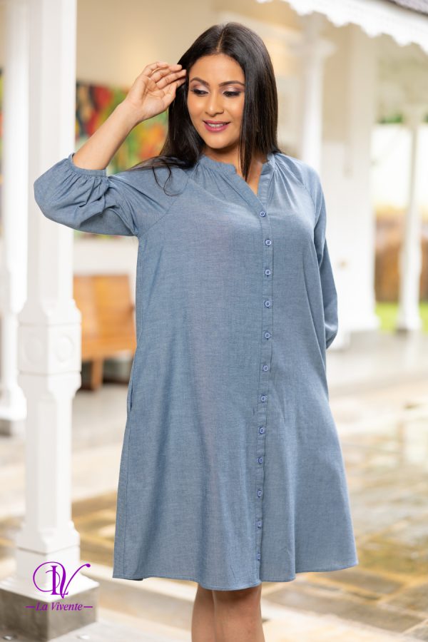 Raglan Sleeved Loose Fit Button Up Short Dress - Image 4