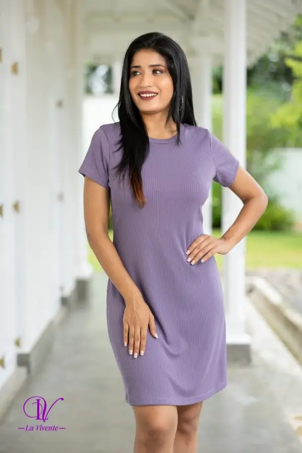 Crew Necked Bodycon Mini Rib Dress - Image 2