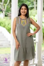 Embroidered Frilled Hem Sleeveless Short Dress - Image 2