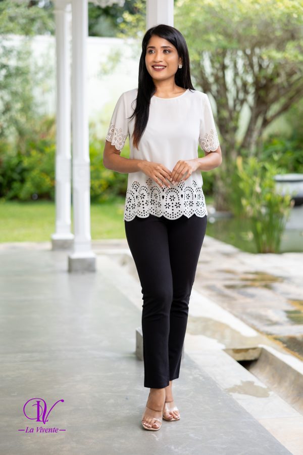 Round Necked Laser Cut Blouse Top - Image 4