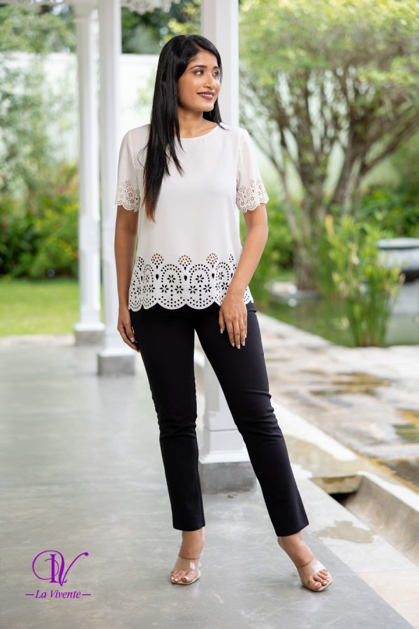 Round Necked Laser Cut Blouse Top - Image 3