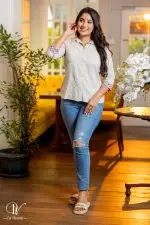 Geometric Embroidered Cuff Detailed Shirt Blouse - Image 2
