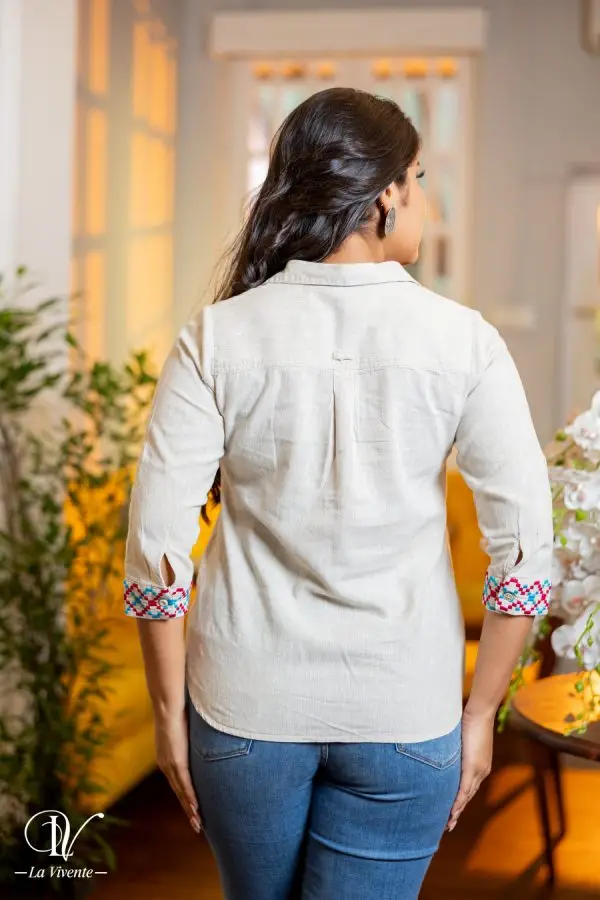 Geometric Embroidered Cuff Detailed Shirt Blouse - Image 5
