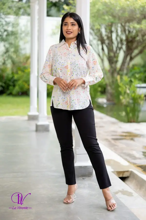 Floral Patterned Button Up Shirt Blouse - Image 4