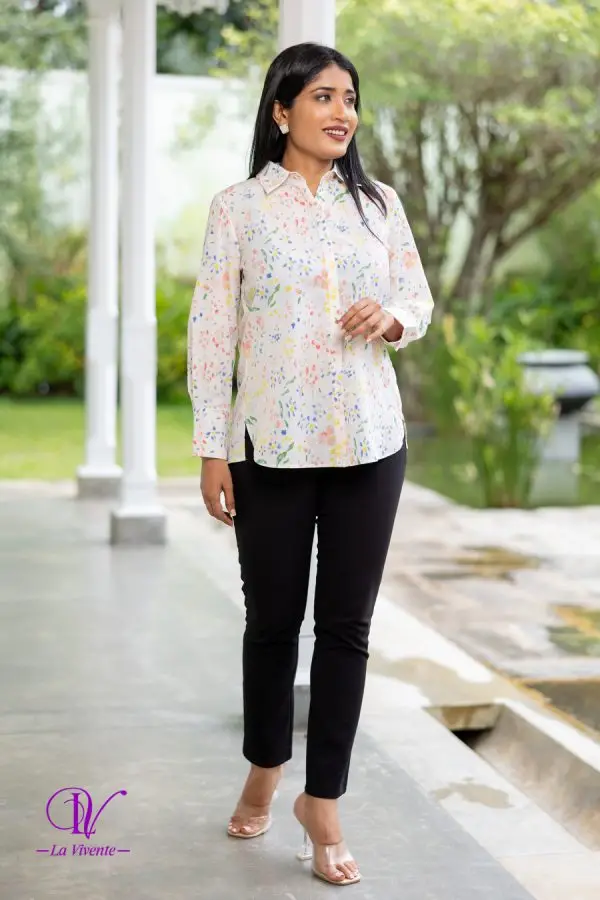 Floral Patterned Button Up Shirt Blouse - Image 3
