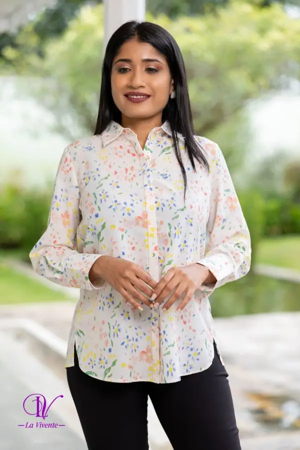 Floral Patterned Button Up Shirt Blouse - Image 2