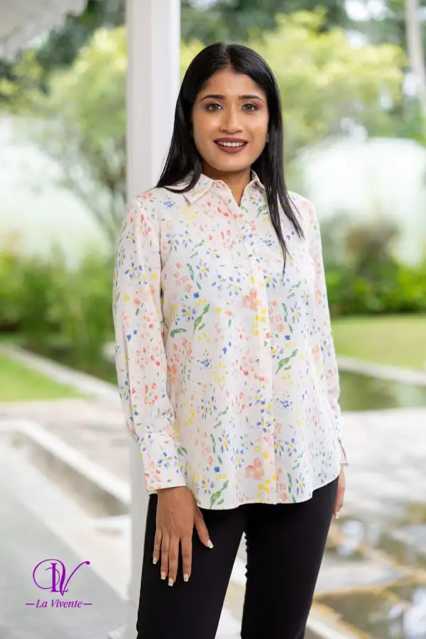 Floral Patterned Button Up Shirt Blouse