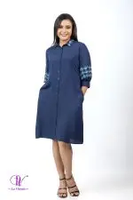 Shirt Collared Embroidery Midi Dress - Image 3