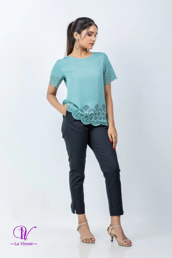 Round Necked Laser Cut Blouse - Image 5