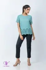 Round Necked Laser Cut Blouse - Image 4