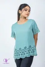 Round Necked Laser Cut Blouse - Image 2