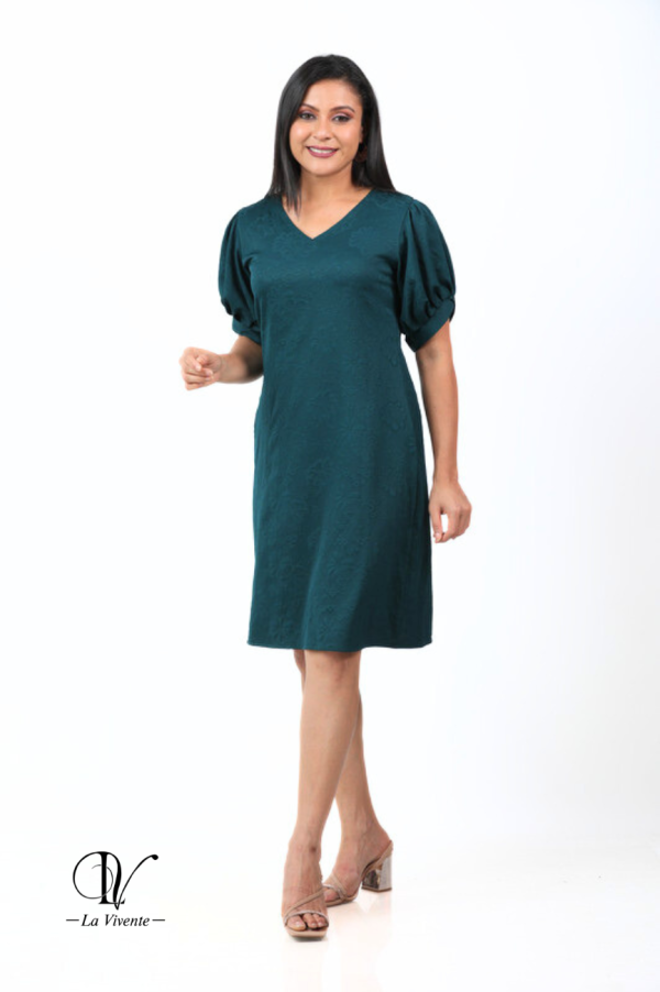 Puff Sleeved Overlap Cuff Detailed Short Dress - Image 3