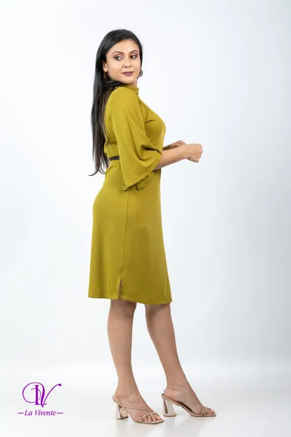 Turtle Necked Belted Rib Dress With Belt - Image 3
