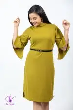 Turtle Necked Belted Rib Dress With Belt - Image 2