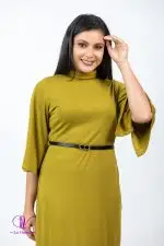 Turtle Necked Belted Rib Dress With Belt
