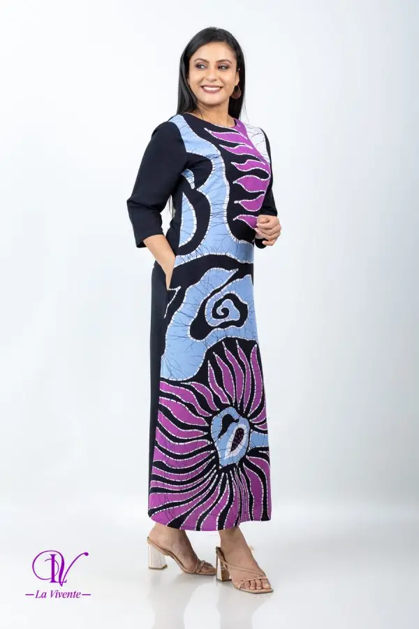 Abstract Printed Round Necked Batik Maxi Dress - Image 4