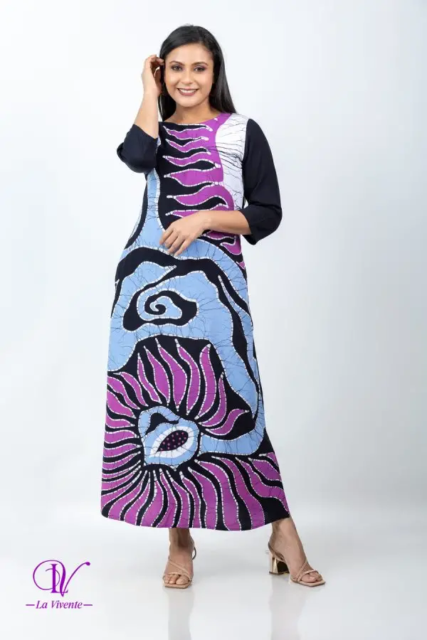 Abstract Printed Round Necked Batik Maxi Dress