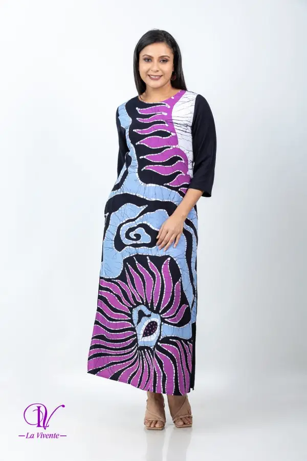 Abstract Printed Round Necked Batik Maxi Dress - Image 2