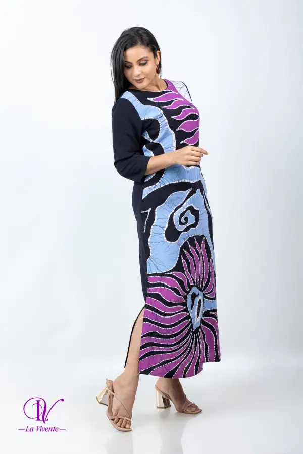 Abstract Printed Round Necked Batik Maxi Dress - Image 3