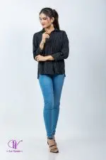 Striped Button Up Shirt Blouse - Image 5