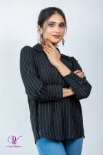 Striped Button Up Shirt Blouse - Image 2