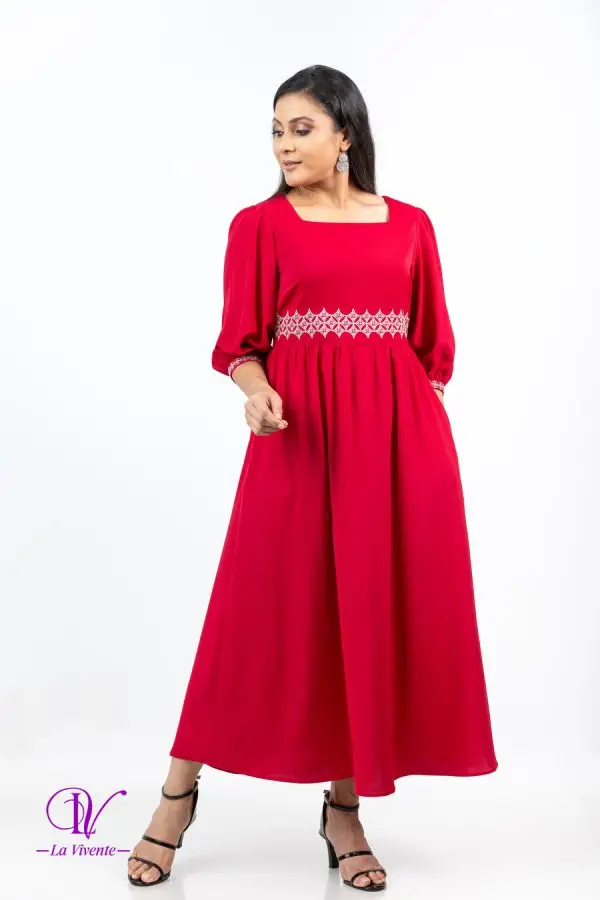 Waist & Cuff Embroidered Maxi Dress - Image 5