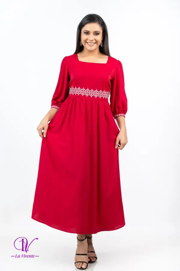 Waist & Cuff Embroidered Maxi Dress - Image 4