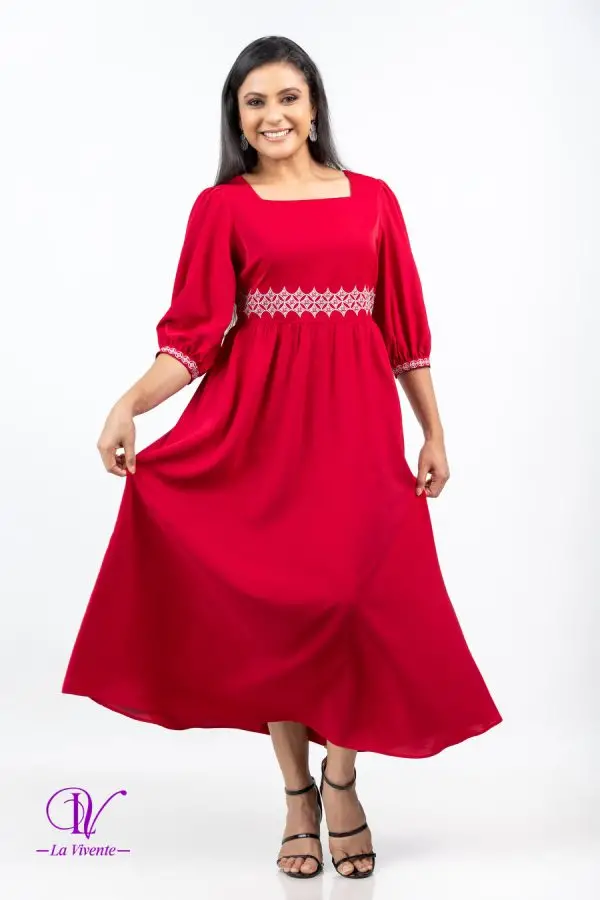 Waist & Cuff Embroidered Maxi Dress - Image 3