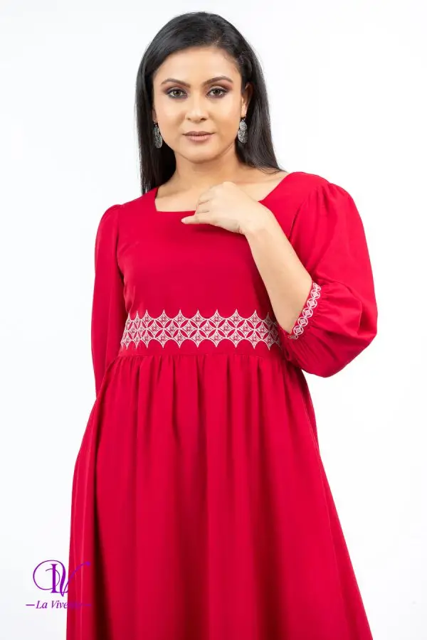 Waist & Cuff Embroidered Maxi Dress