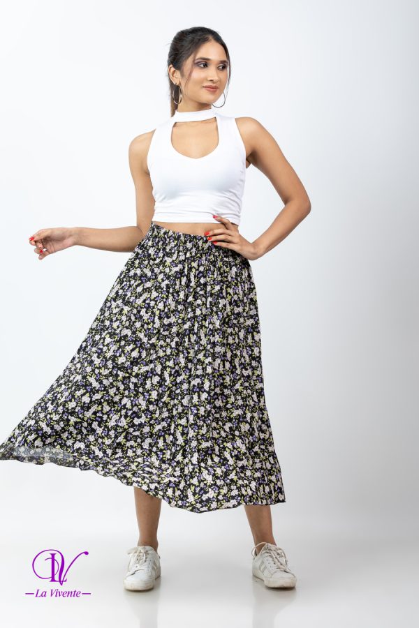 Floral Patterned Sunray Long Skirt - Image 4