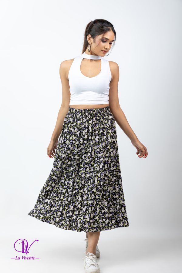 Floral Patterned Sunray Long Skirt - Image 2